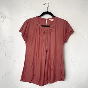 Boden Floral Silk Blouse Women 8 Pink Cap Sleeve Pleated Cottagecore Chiffon Top